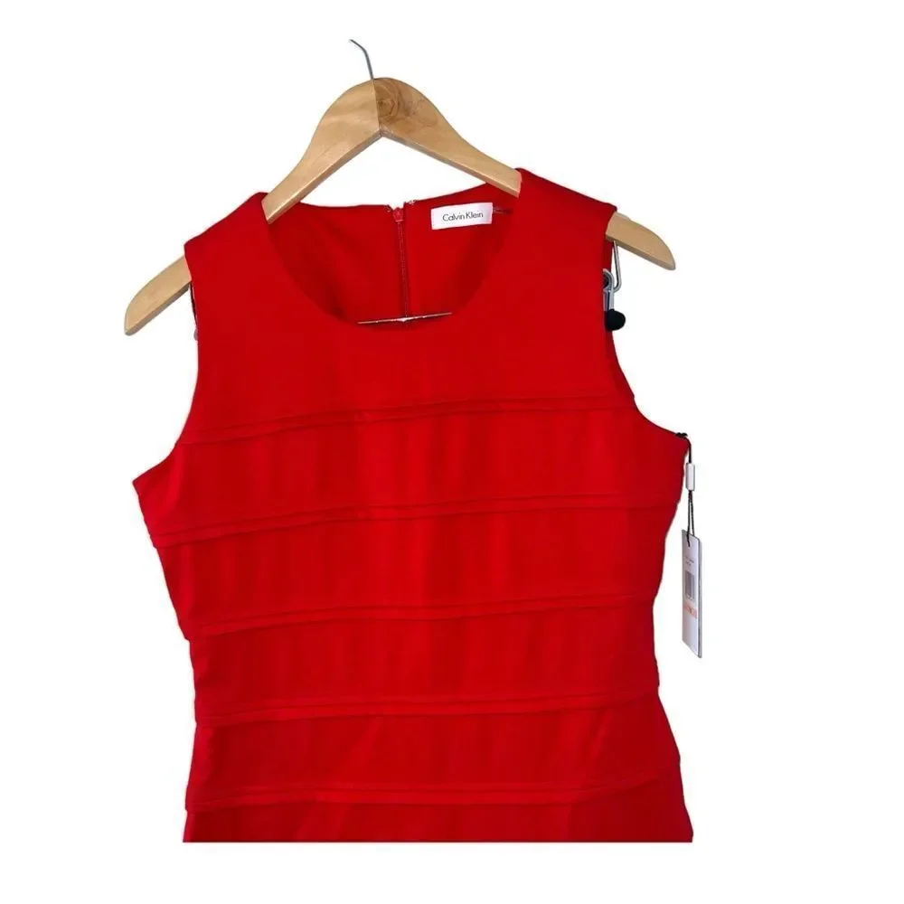 Calvin Klein red sleeveless sheath tiered zip back soft stretchy dress - Picture 4 of 11